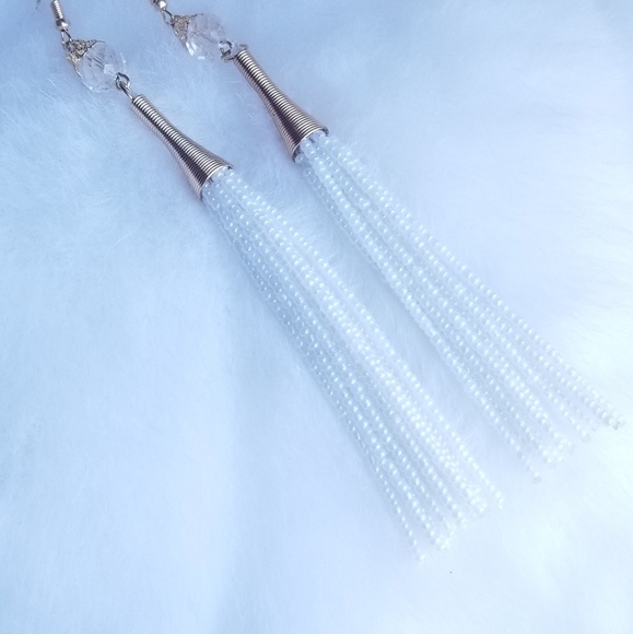 White bead fringe earrings - Picture 1 of 3